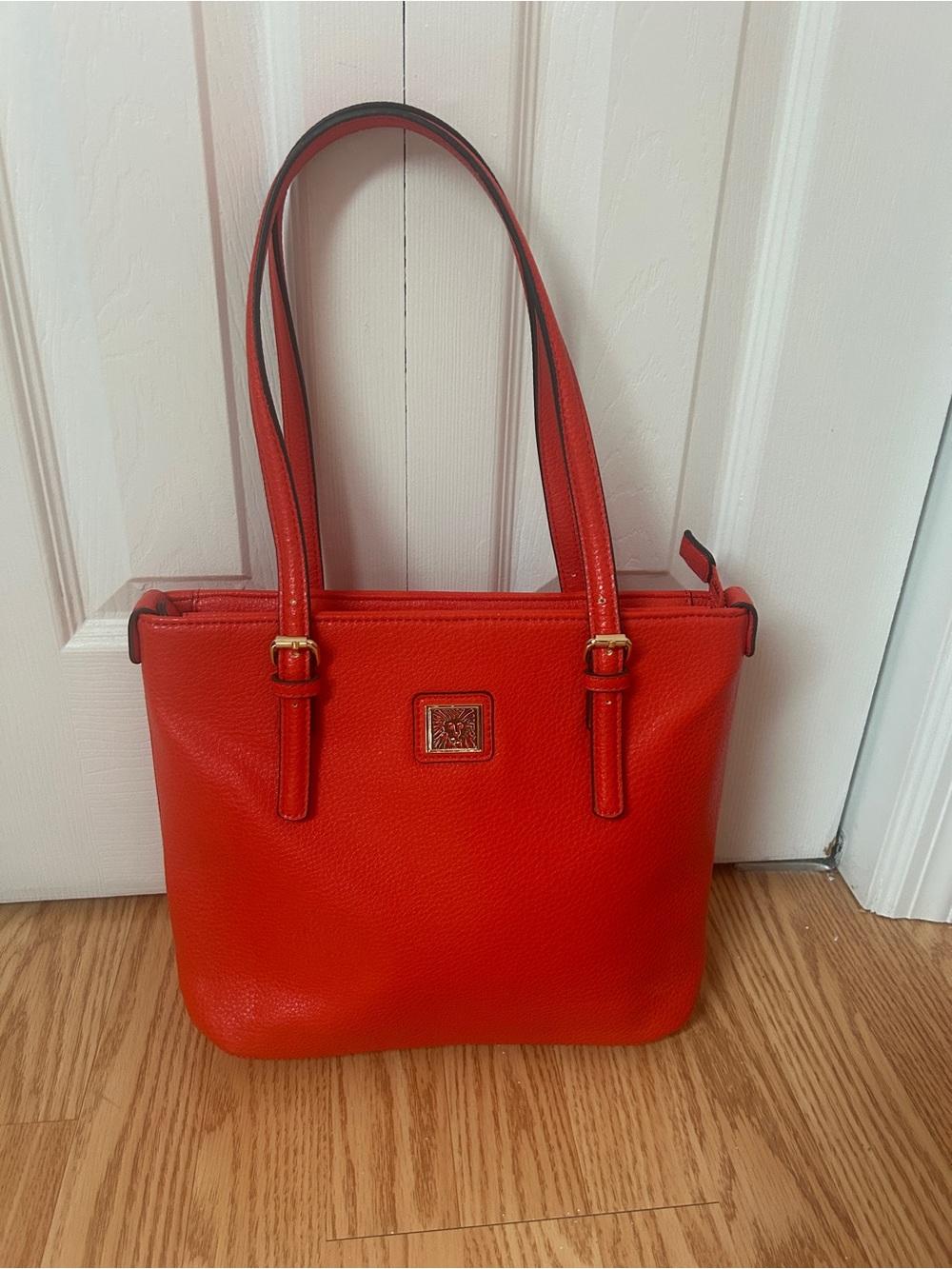 Anne Klein Vibrant Red Pebbled Leather Shoulder Tote